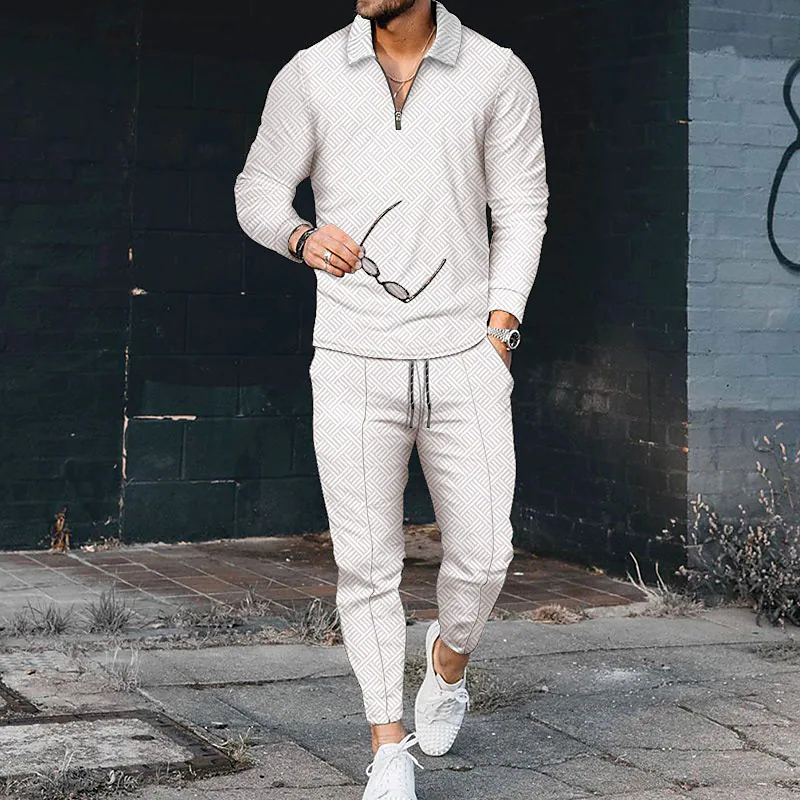 Luxury White Long Sleeve Polo Suit - DUVAL