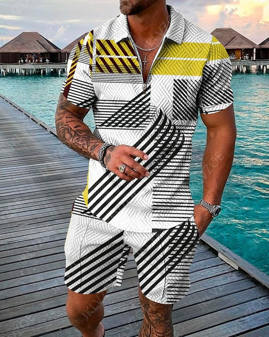 Men's Casual Pattern Printed Polo Suit Lines