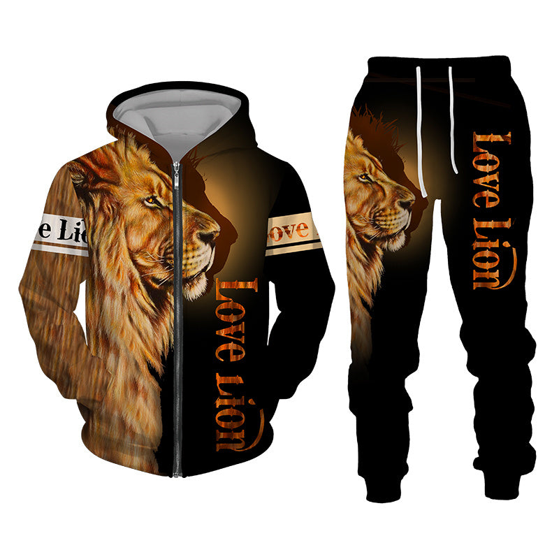 3D Tracksuit Sets Lion Print Edition Love Casual