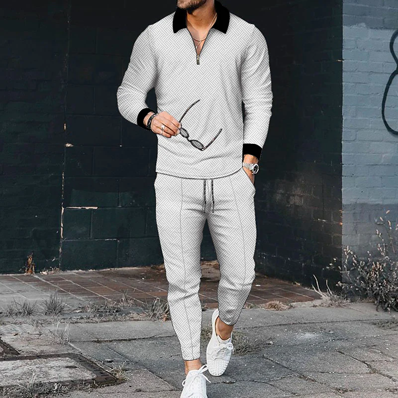 Black Collared Long Sleeve White Polo Suit - DUVAL