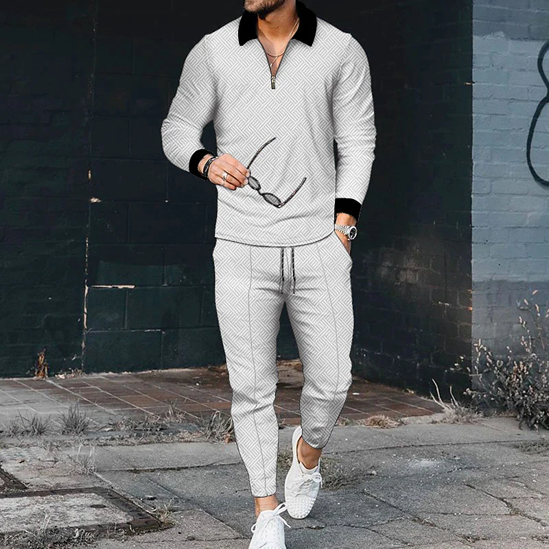 Black Collared Long Sleeve White Polo Suit