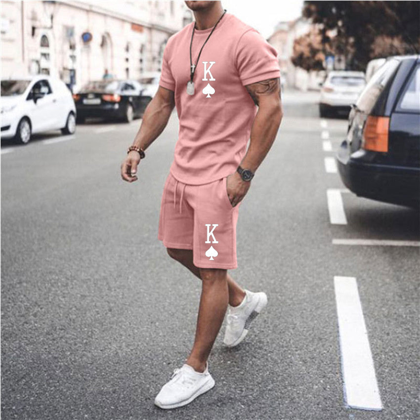 King Solid Pink Sports T-shirt and Shorts Hawaiian Suit