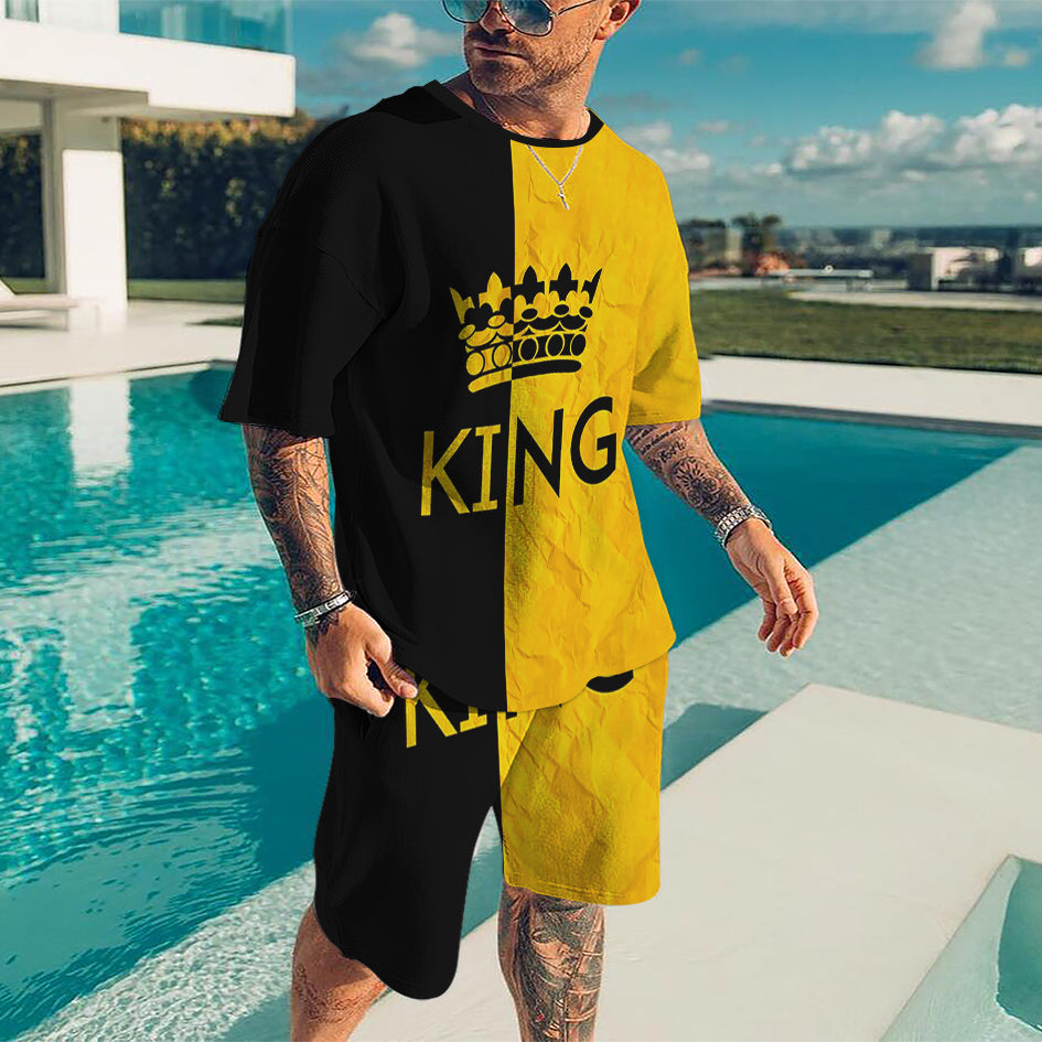 Oversized  T-Shirt & Shorts Set King Black and Yellow - DUVAL