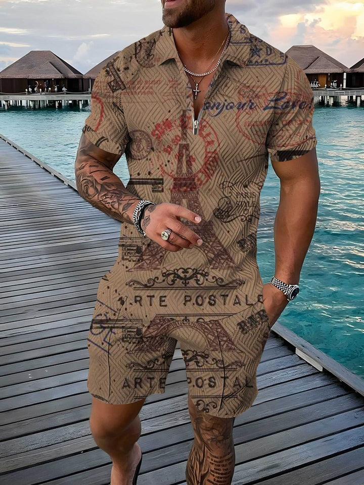 Men's casual printed polo suit