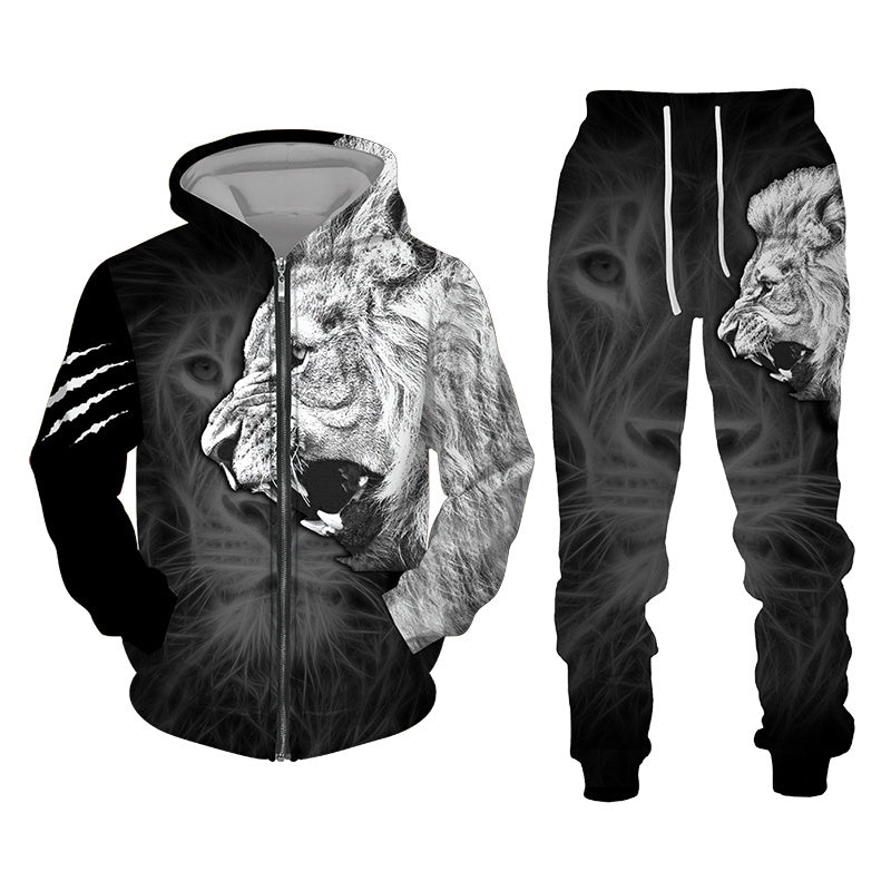 3D Tracksuit Sets Lion Print Edition Black/White - DUVAL
