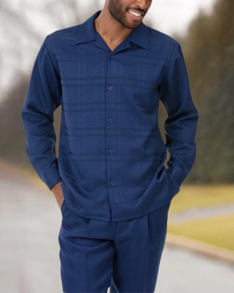 All Blue Pattern Luxury Walking Suit Long Sleeve Set - DUVAL