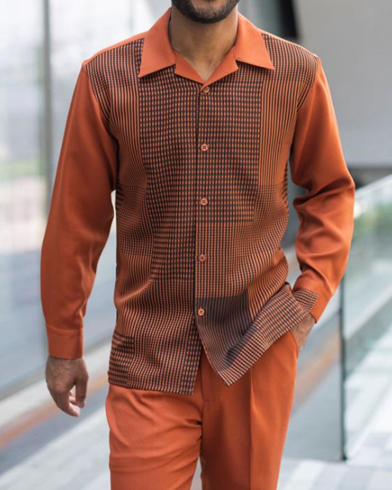 Orange Matrix Pattern Luxury Walking Suit Long Sleeve Set