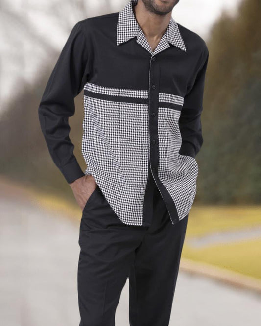 Black and White Design Pattern Walking Suit Long Sleeve Set