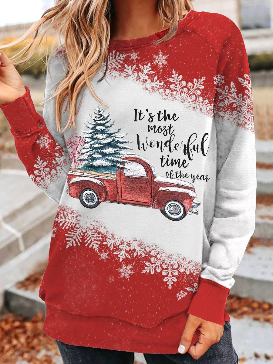 Tree in Truck Christmas Crew Neck Sweater Fashion Pullover - DUVAL
