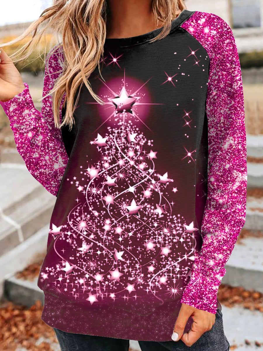 Purple Tree Christmas Crew Neck Sweater Fashion Pullover