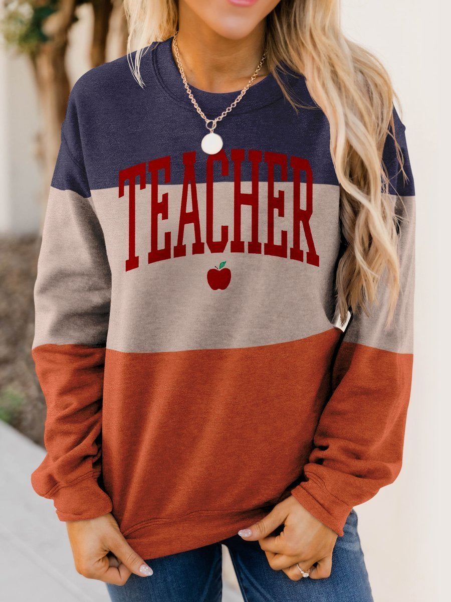Teacher Apple Women's Round Neck Casual Loose Sweater