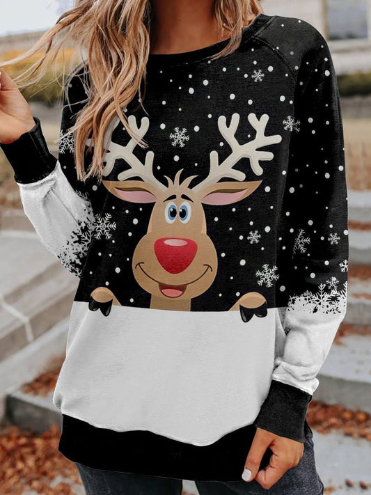 Red Nose Reindeer Christmas Crew Neck Sweater Fashion Pullover