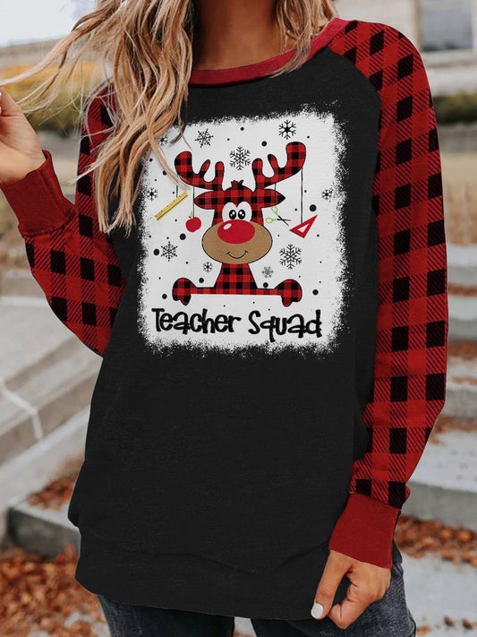 Reindeer Teacher Squad Christmas Crew Neck Sweater Fashion Pullover - DUVAL