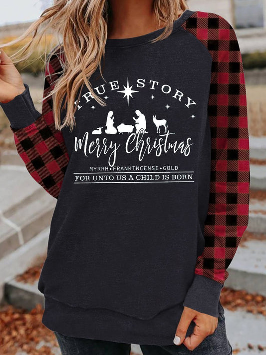 True Story Christmas Crew Neck Sweater Fashion Pullover - DUVAL