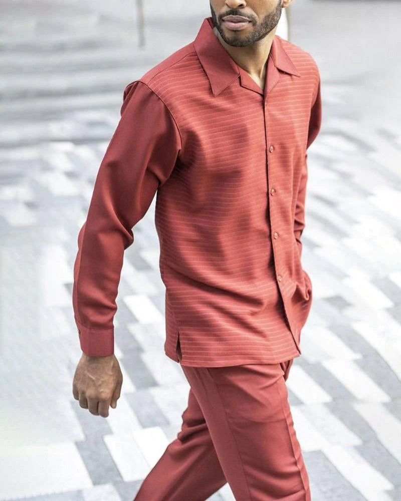 Conjunto de traje para caminar de lujo rojo de manga larga
