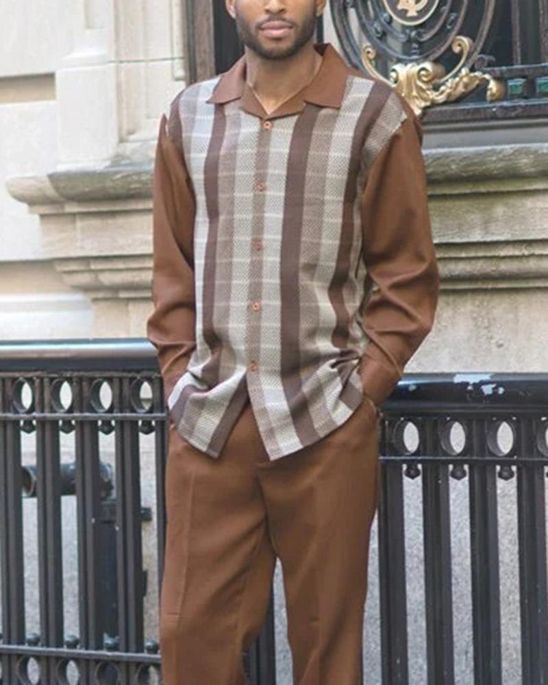 Brown Paths Pattern Luxury Walking Suit Long Sleeve Set