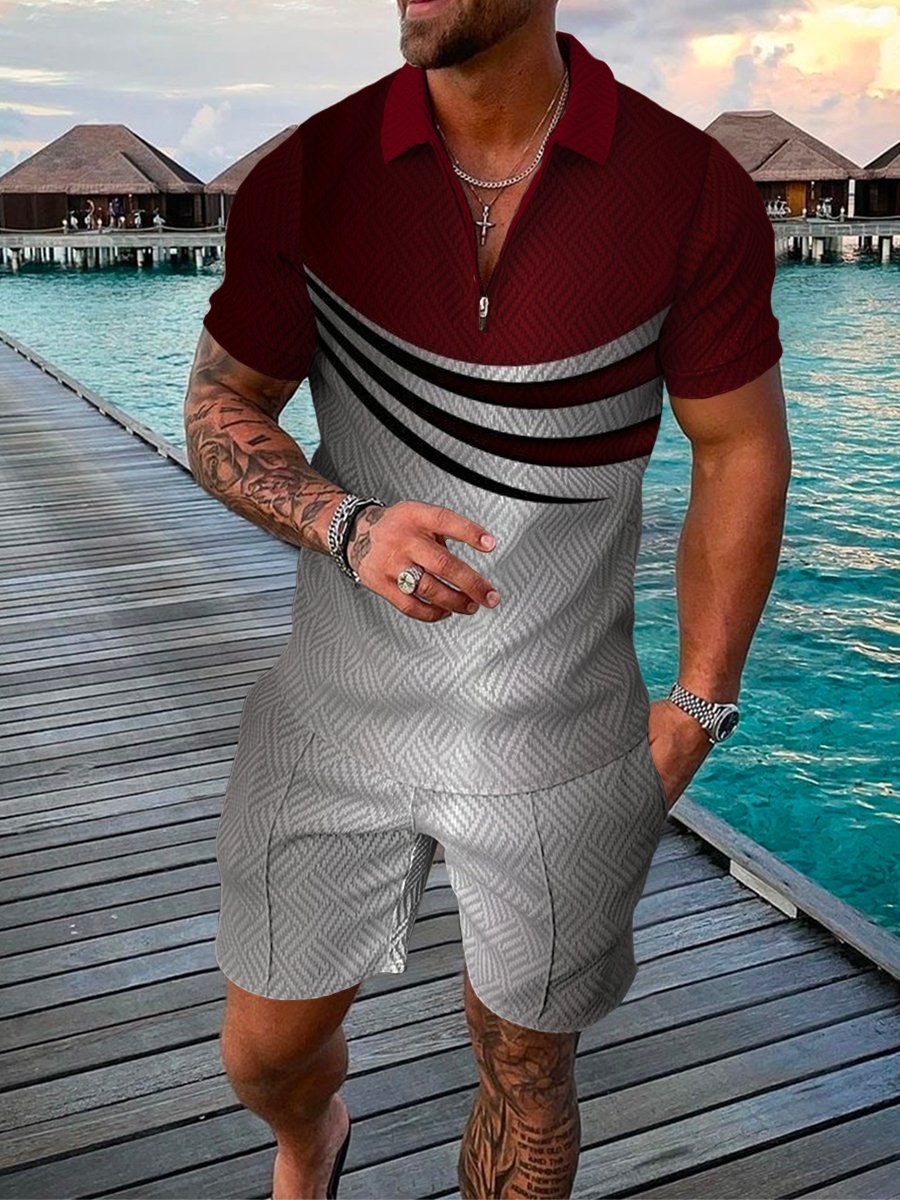 Men's casual printed polo suit main image 1