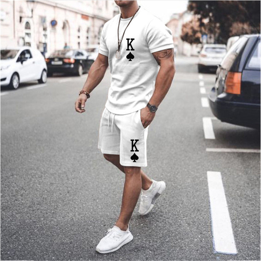 King Solid White Sports T-shirt and Shorts Hawaiian Suit