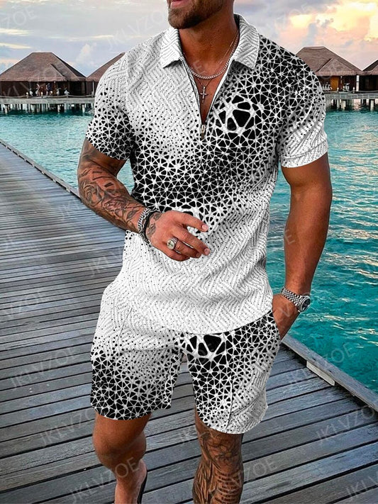 Men's Casual Black and White Patterns Polo Suit