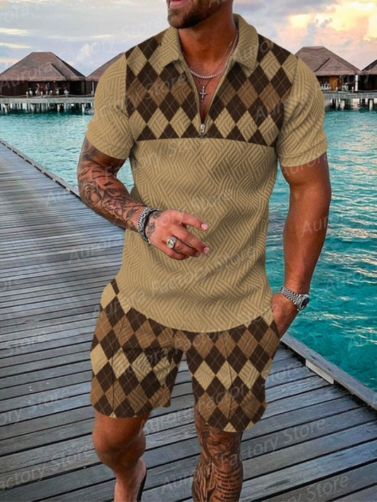 Wooden Diamond Polo Shirt And Shorts Co-Ord