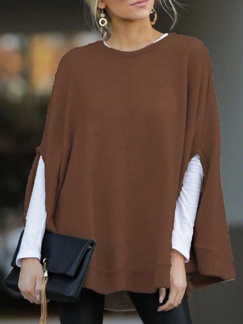 Batwing Crew Neck Knit Poncho