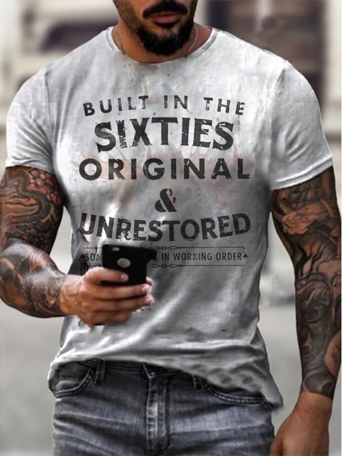 Mens Built In The Sixties Unrestored Motorcycle Printed T-shirt - DUVAL