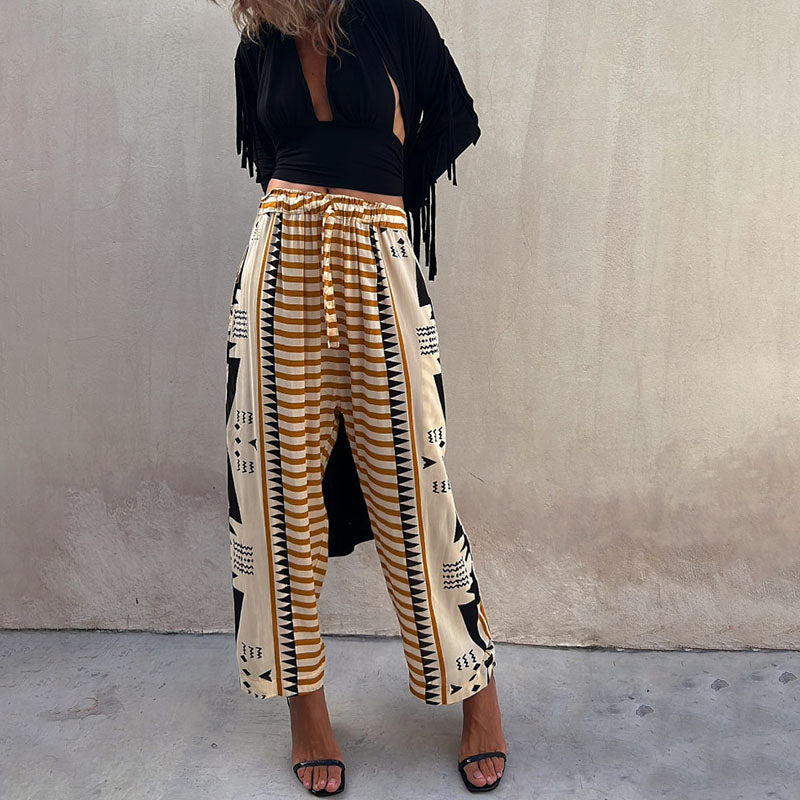 Summer printed harem pants mid-rise casual pants