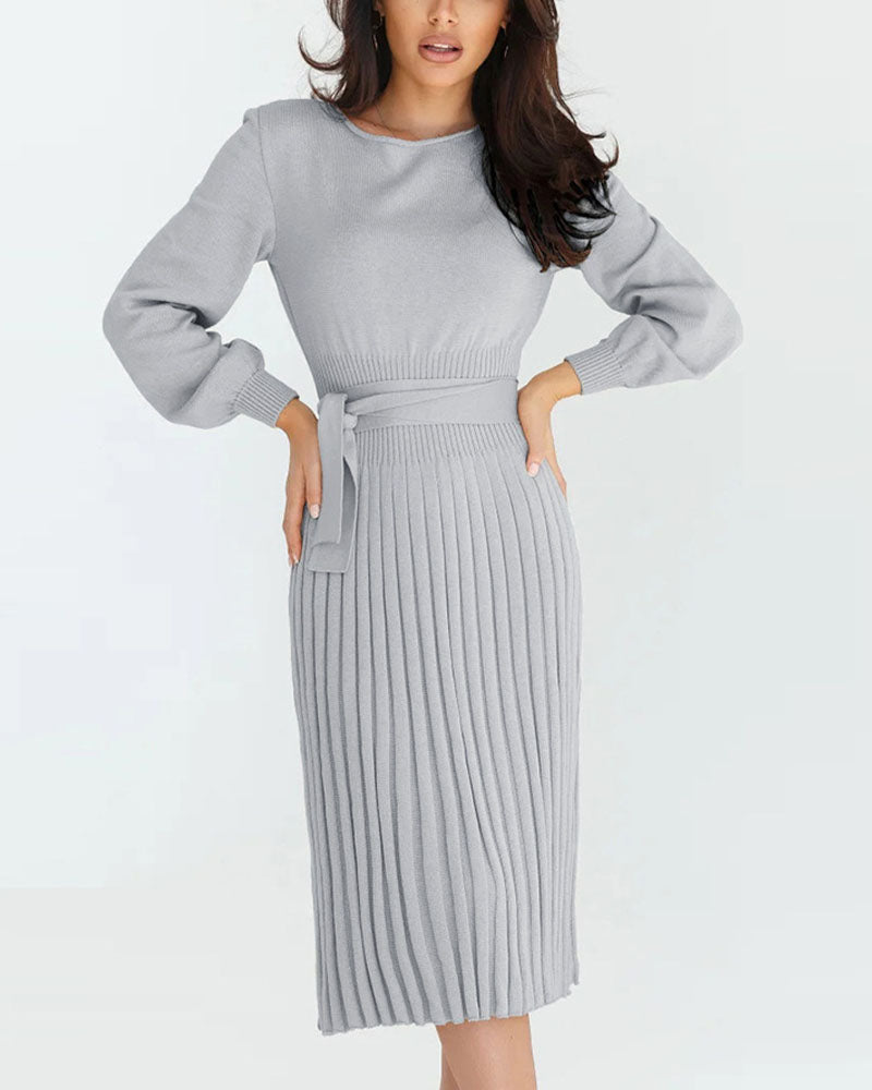 Autumn winter knitted slim pleated dress