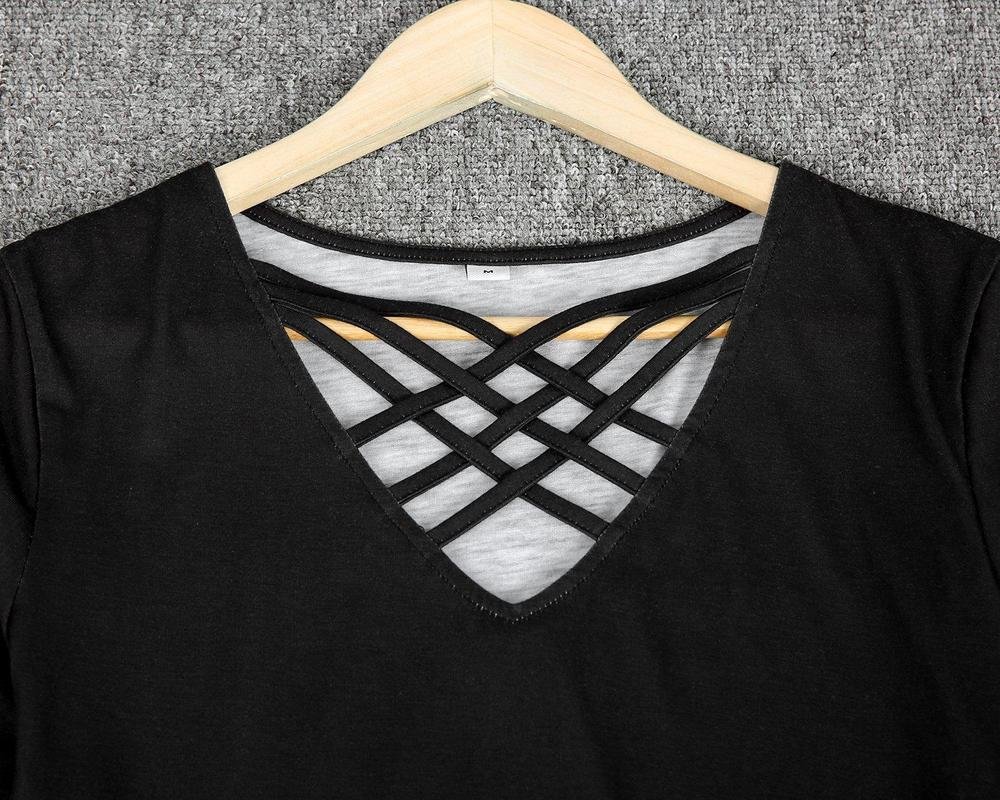 Strappy Caged Front V-Neck Ombre Shirt
