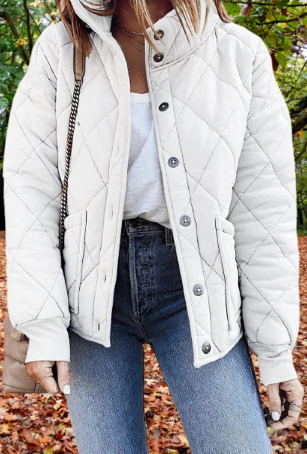 Women's Quilted Jacket Casual Stand Collar Button Coat