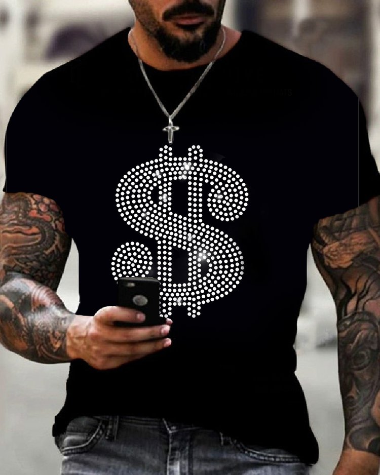 Men's Stylish Casual Black Rhinestone T-Shirt - DUVAL