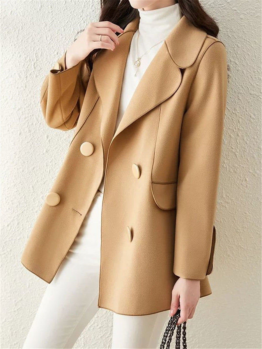 Double Breasted Solid Color Casual Coat