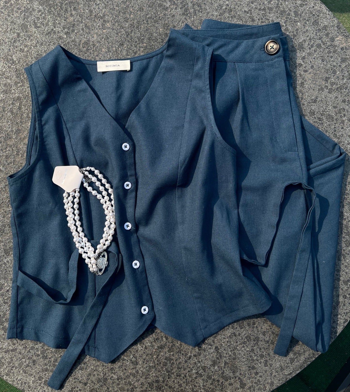 Vintage Navy Waistcoat Two-pieces Suits