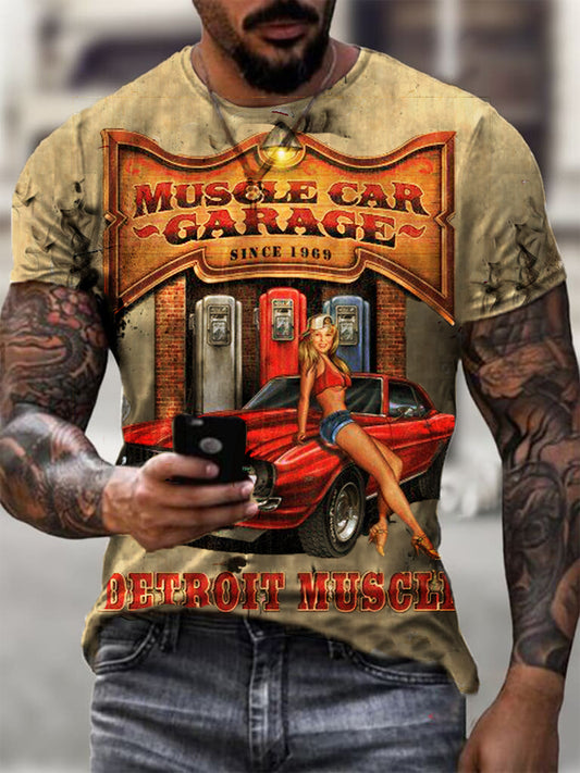 Muscle Car Garage Men's Retro Motor Tin Logo Printed T-shirt - DUVAL