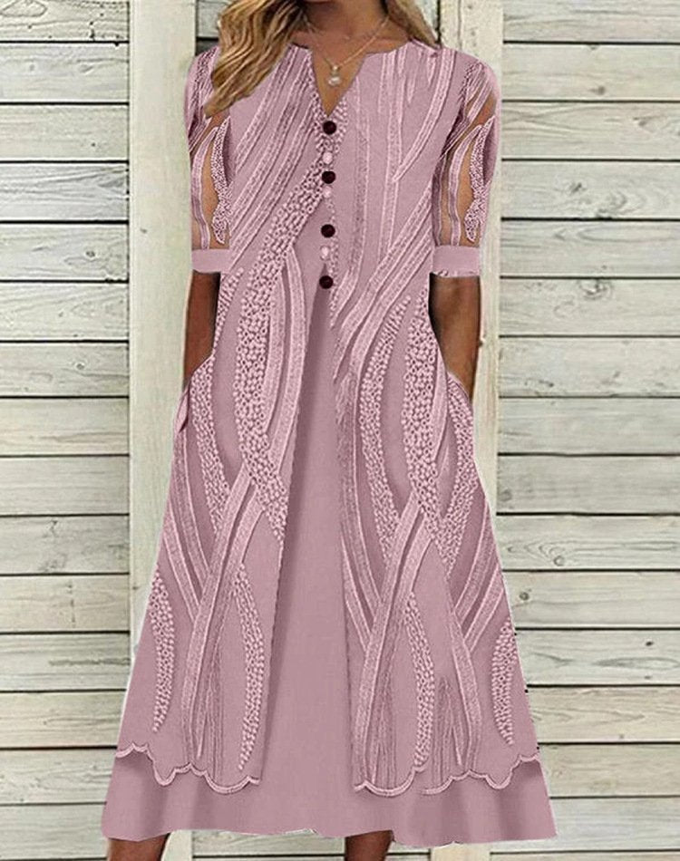 V-Neck Printed Loose Short Sleeve Maxi Dress