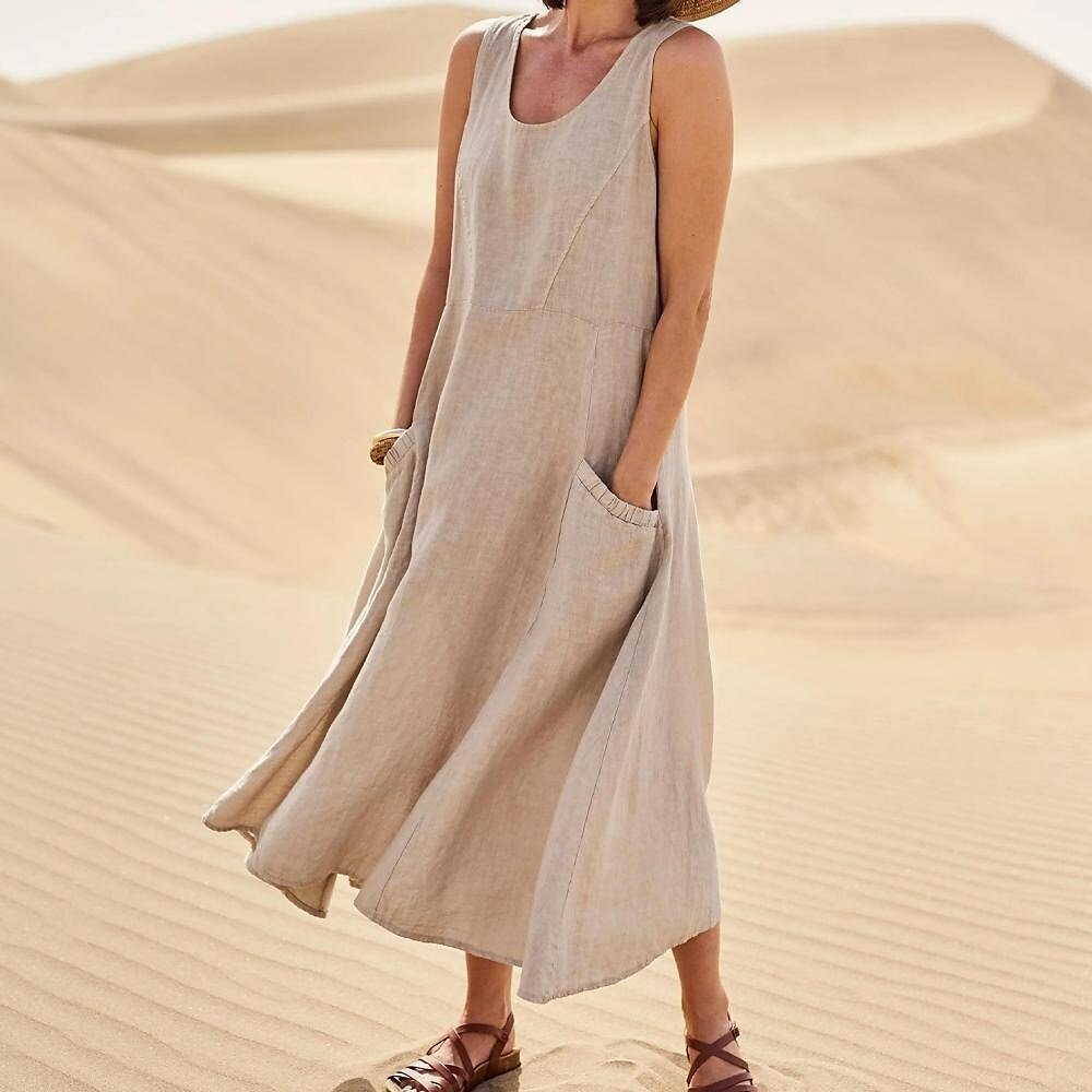 Women's Sleeveless Cotton And Linen Dress - DUVAL