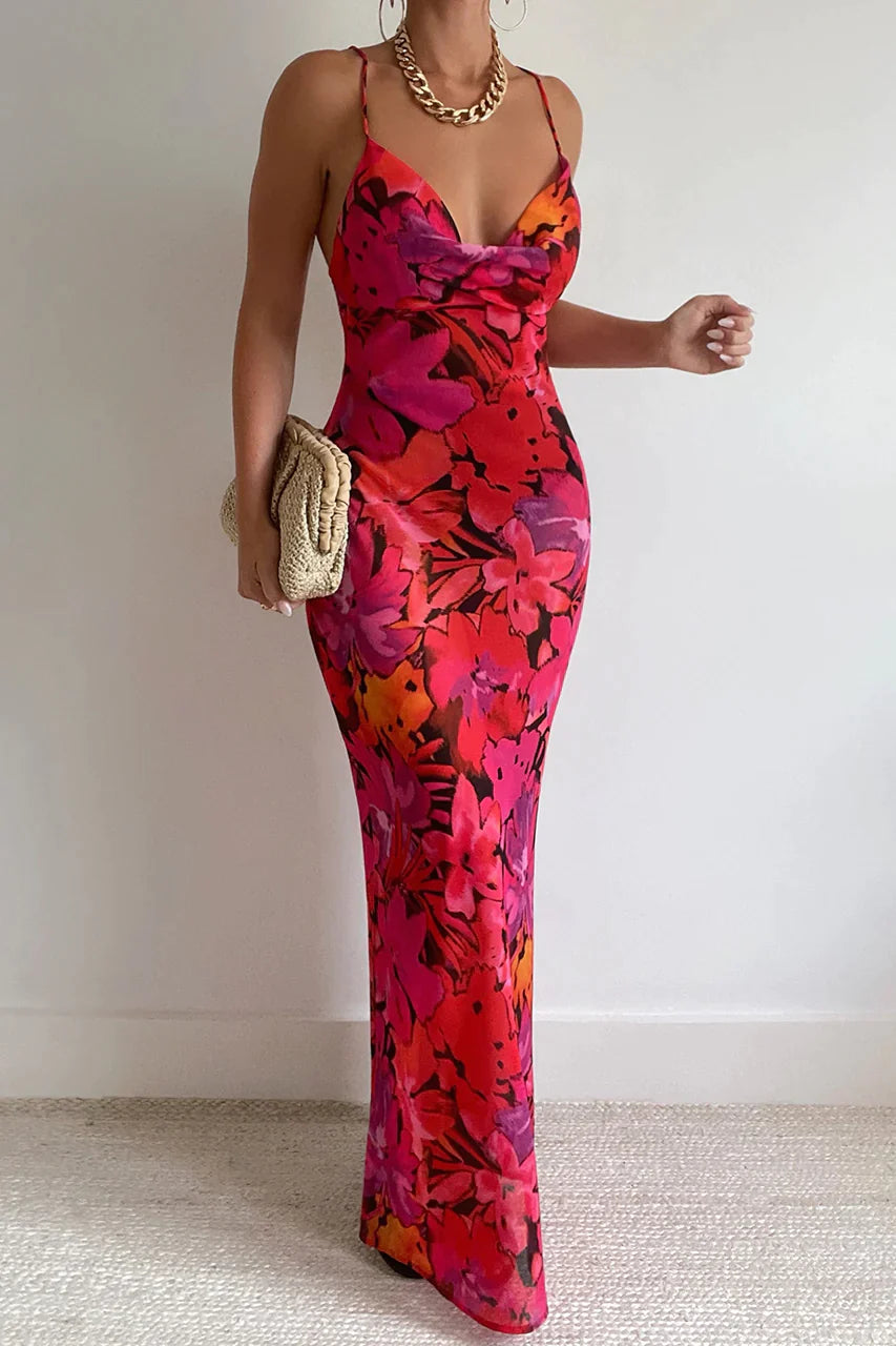 Abstract Pink Floral Well Fit Dress