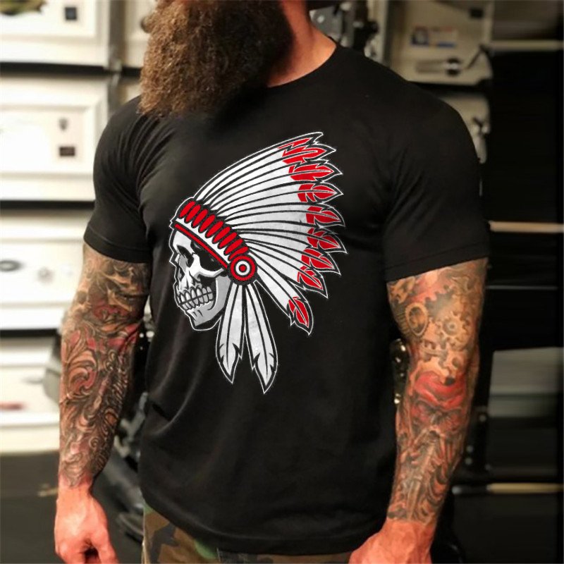 Skull Indian Style Head Dark Biker Men's Short Sleeve T-Shirt