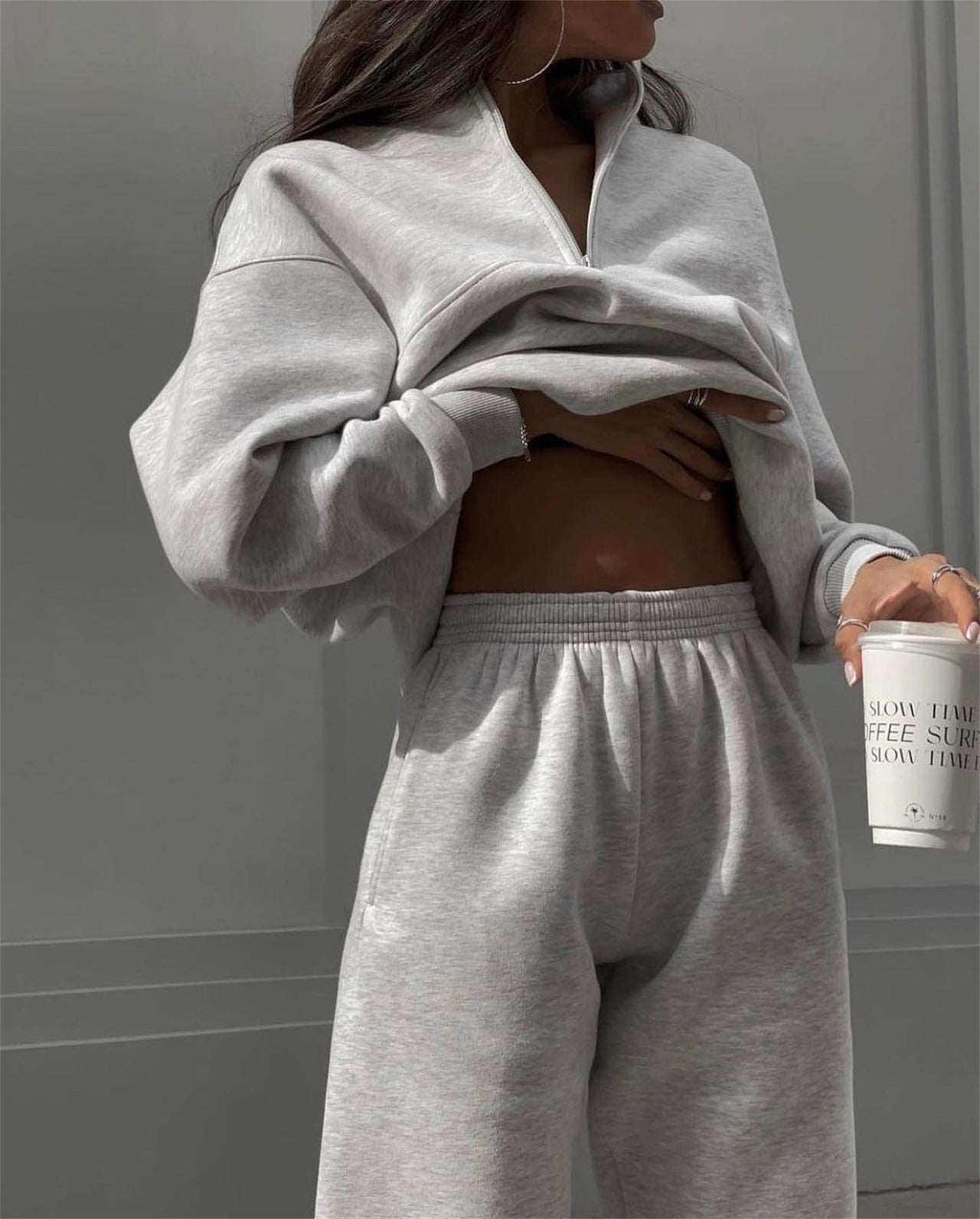 Zip Stand Collar Comfortable Loose Loungewear Tracksuit