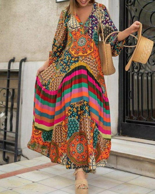 Casual Women's Printed Maxi Dress - DUVAL