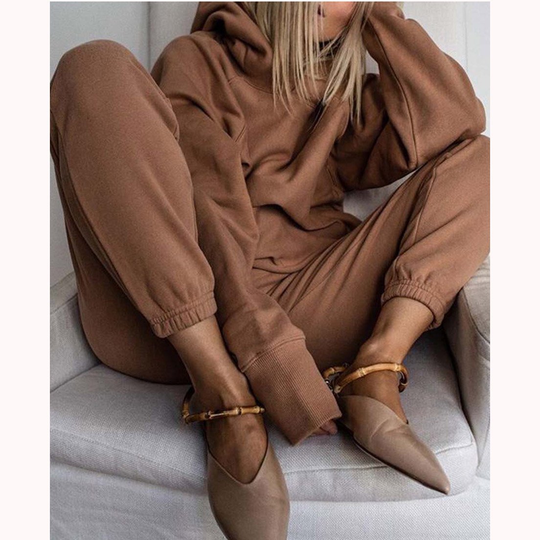 Autumn Winter Solid Color Hooded Two-Piece Suit