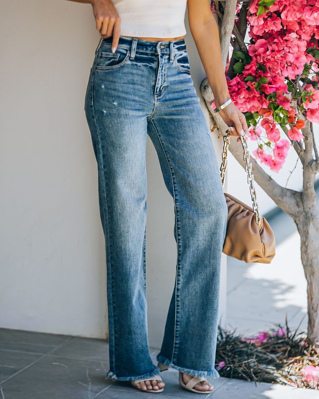 Pantalon en jean slim taille moyenne tendance femme