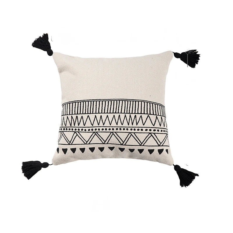 Cotton and linen light luxury geometric fringe sofa pillow