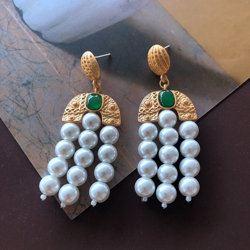Collier de perles de pierres précieuses colorées vintage, boucles d'oreilles à tige en perles