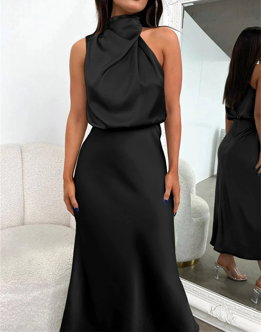 Elegant Crinkle Design Midi Dress