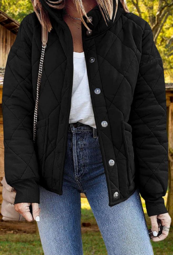 Women's Quilted Jacket Casual Stand Collar Button Coat