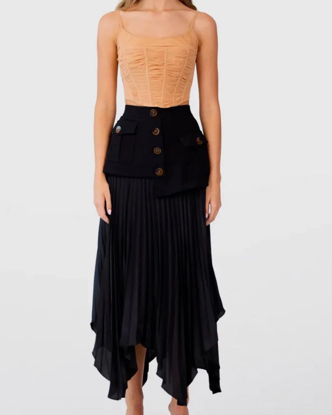 New Irregular Chiffon Panel Pleated Skirt