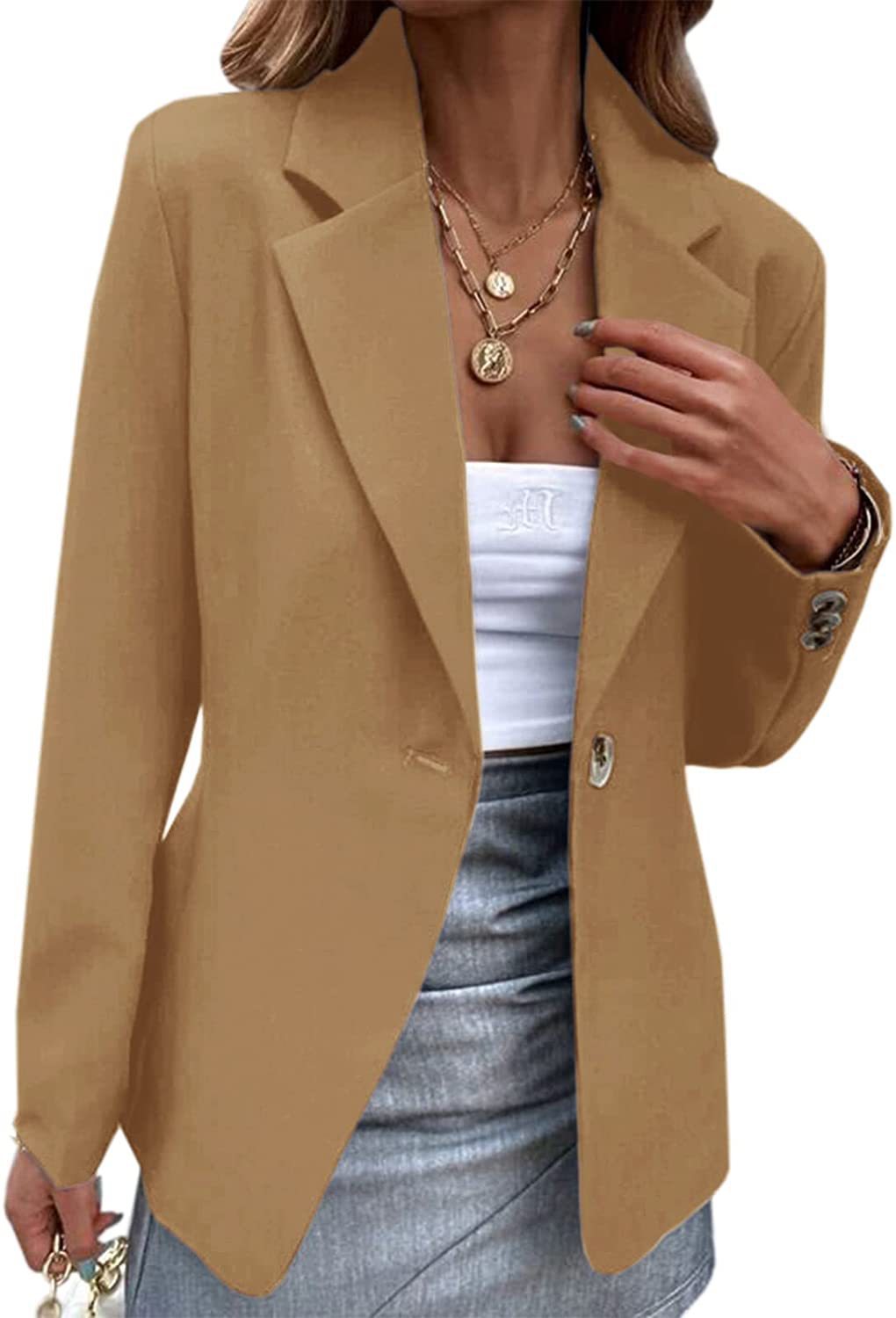 Casual one-button cropped blazer