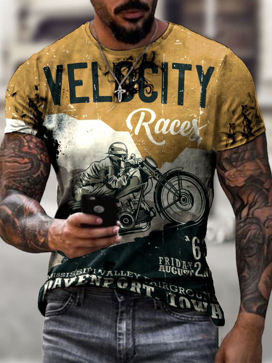 Retro Motorcycle Slogan Print T-shirt