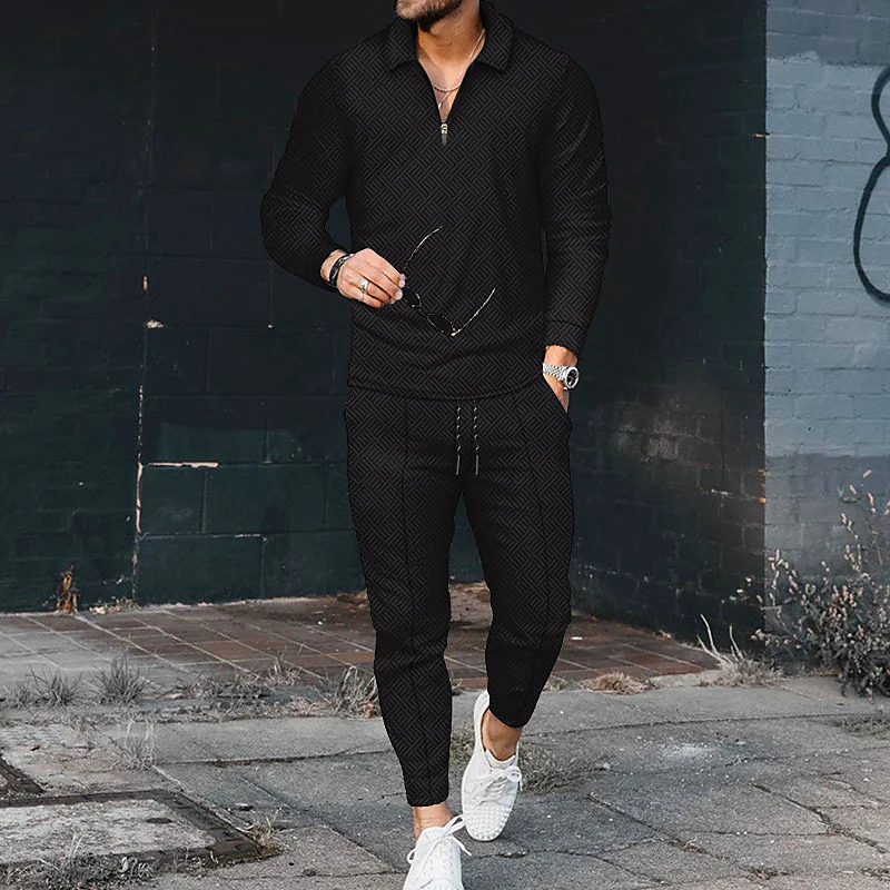 Luxury Black Out Long Sleeve Polo Suit - DUVAL